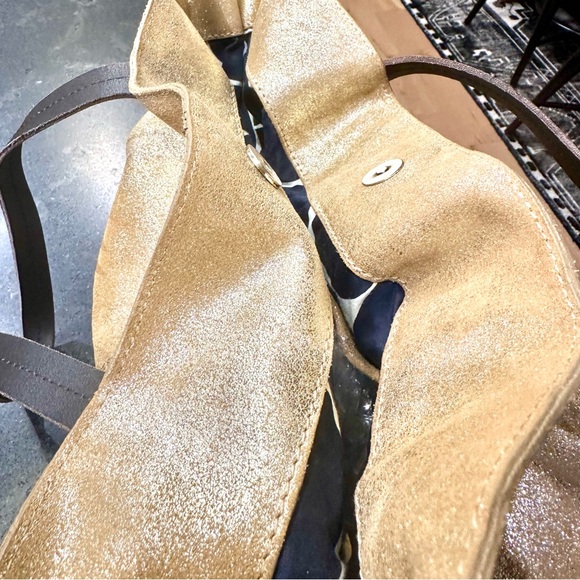 BODEN Metallic & Suede Genuine Leather Tote/Shoulder Bag, Buckled Side Detailing - Picture 8 of 10